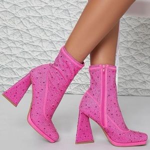 Rhinestone Hot Pink Triangle Heel Boot
